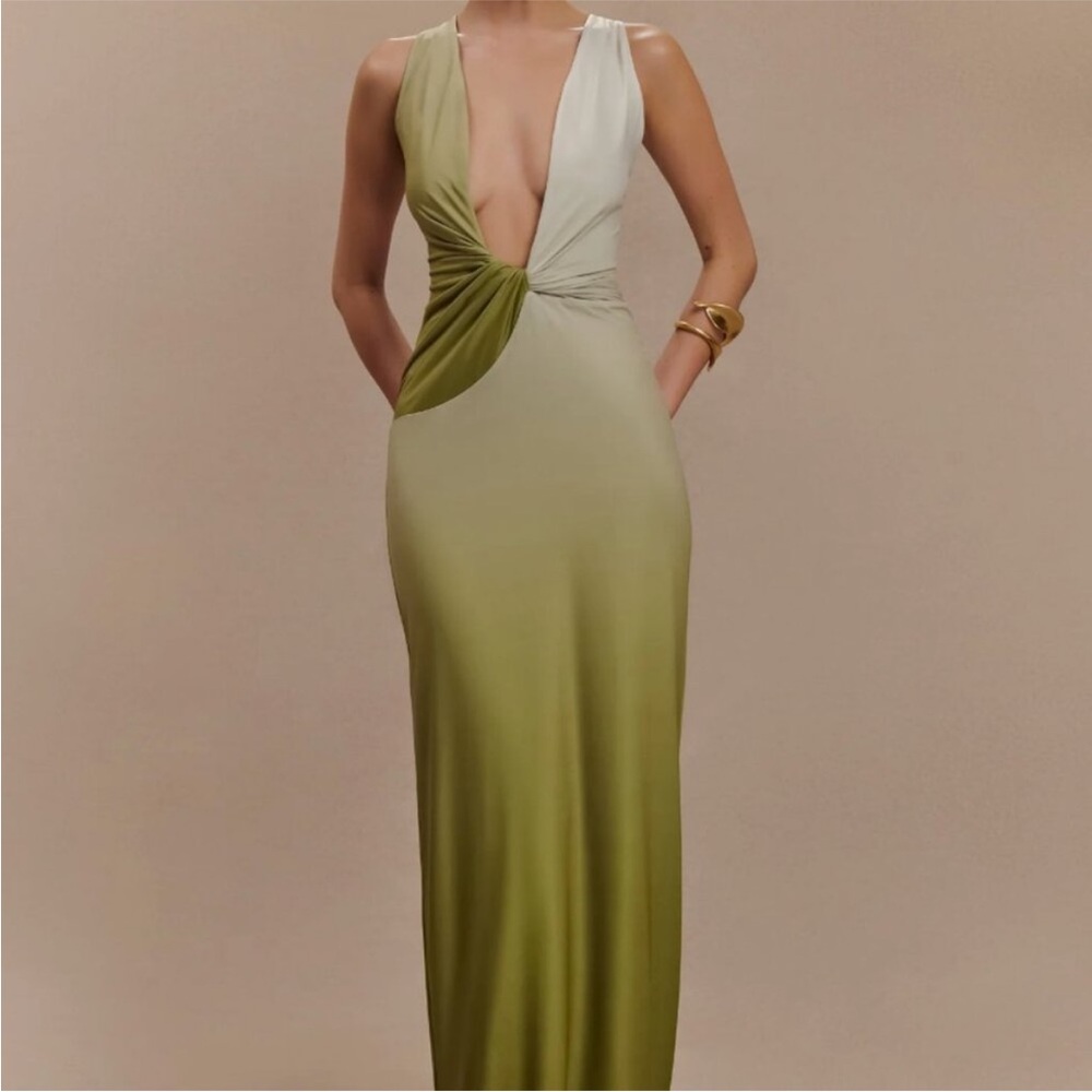 Meshki Stella Draped Slinky Maxi Dress - Ombre Vintage Olive